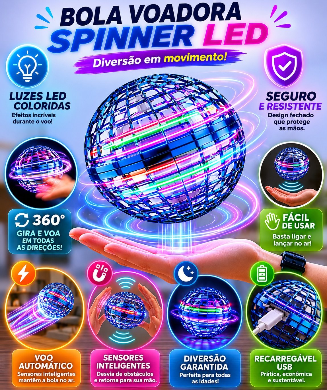 Bola Voadora Spinner LED - imagem 2