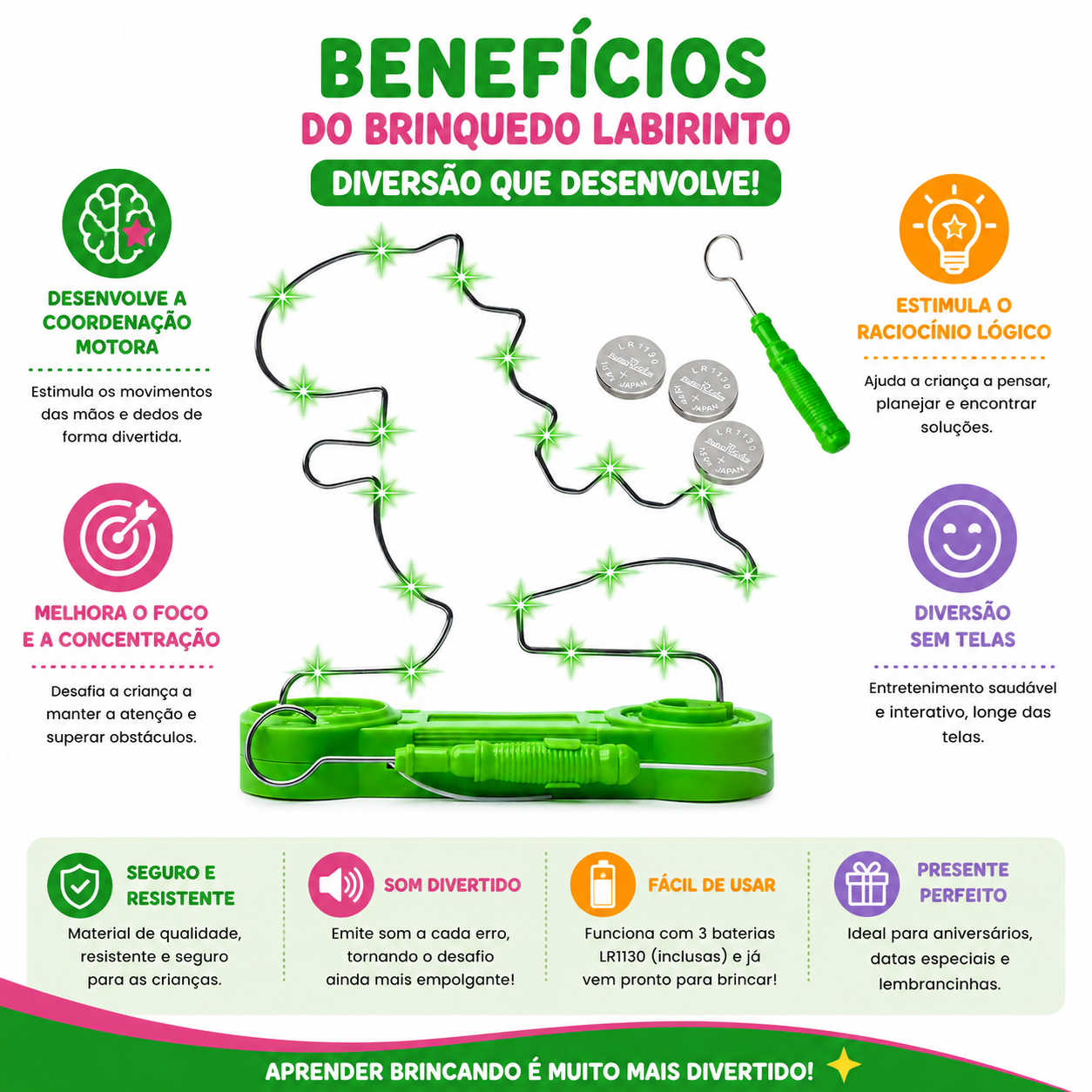Jogo Dinossauro Mágico Desafio do Arame Coordenação Infantil Caminho do Dinossauro Brinquedo de habilidade e coordenação……