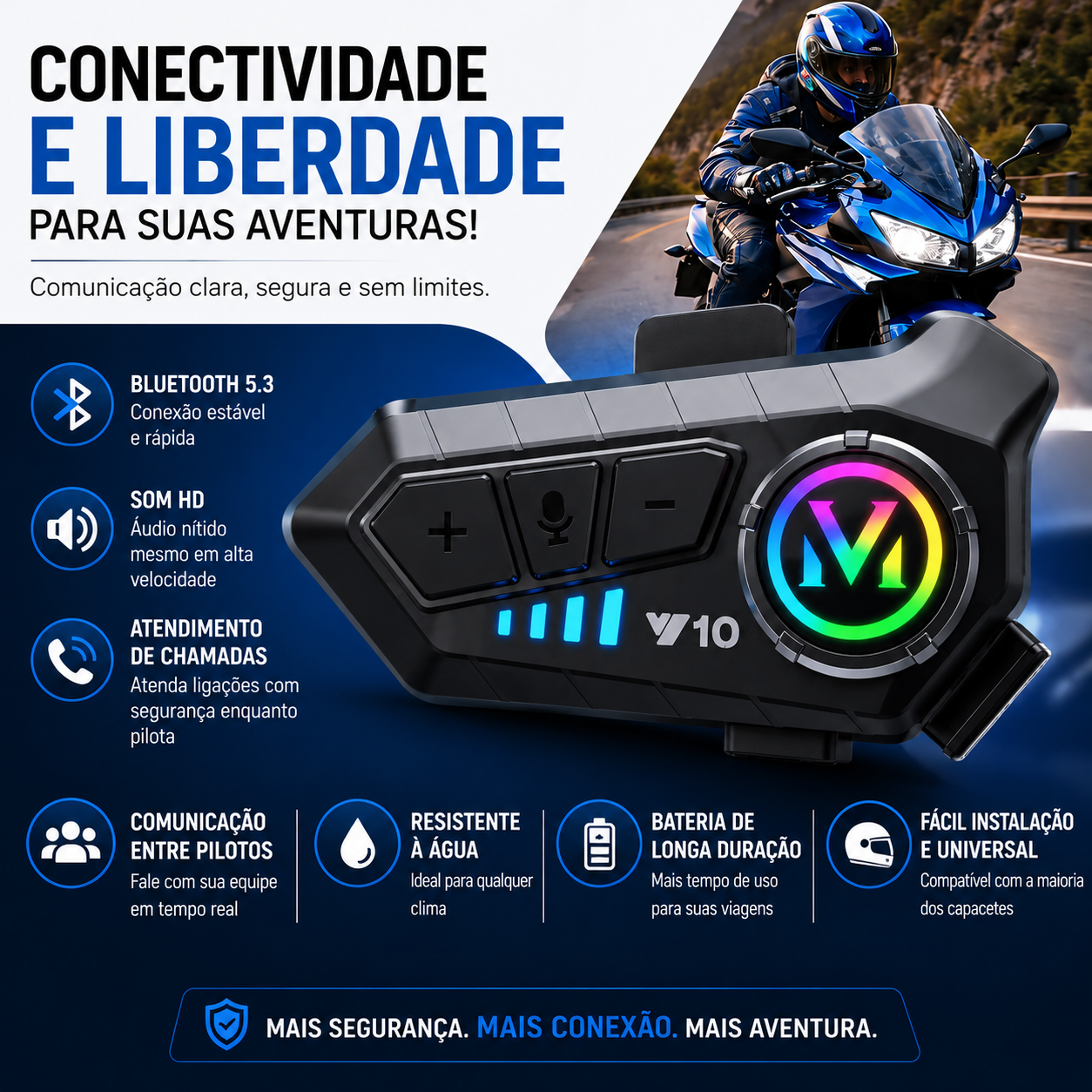 Fone de Ouvido Bluetooth para Capacete RGB com Microfone - imagem 4