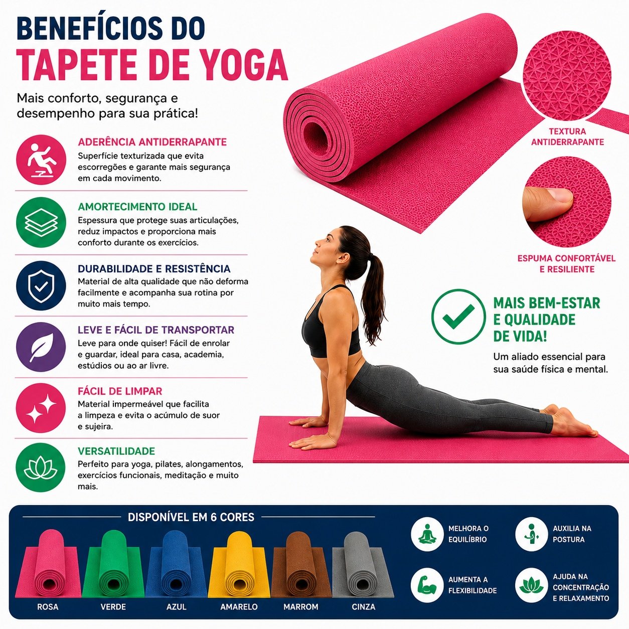 Tapete de Yoga Profissional Antiderrapante para Treinos - imagem 2