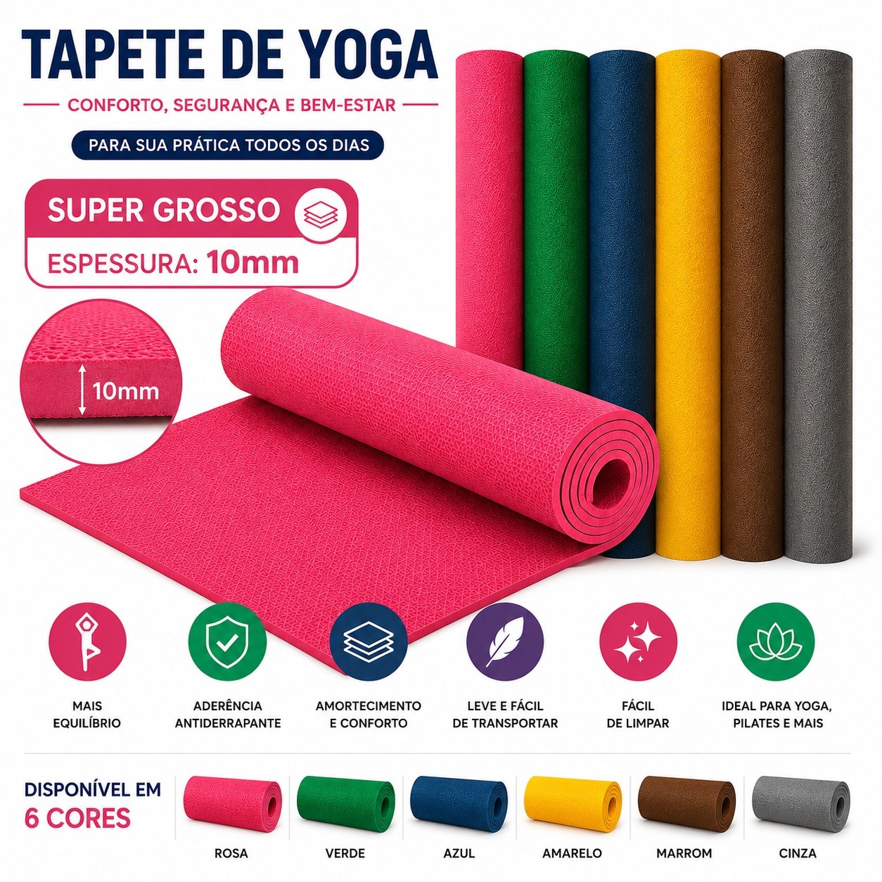 Tapete de Yoga Profissional Antiderrapante para Treinos - imagem 3