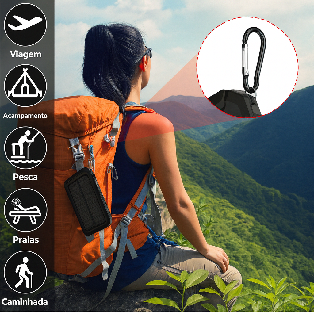 Carregador Portátil Power Bank Solar Usb Preto - imagem 4