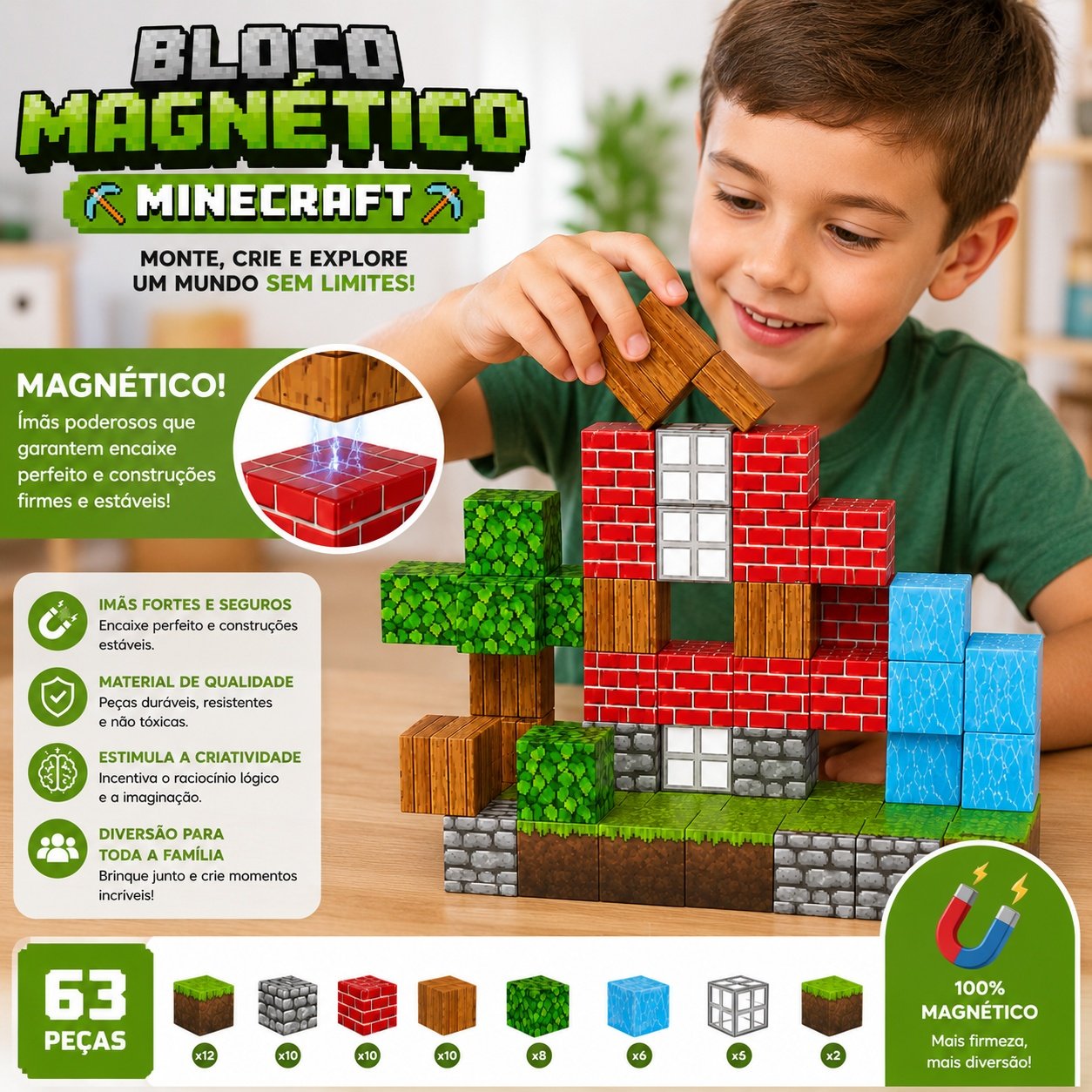 Bloco Magnético Minecraft – 63 peças - imagem 4