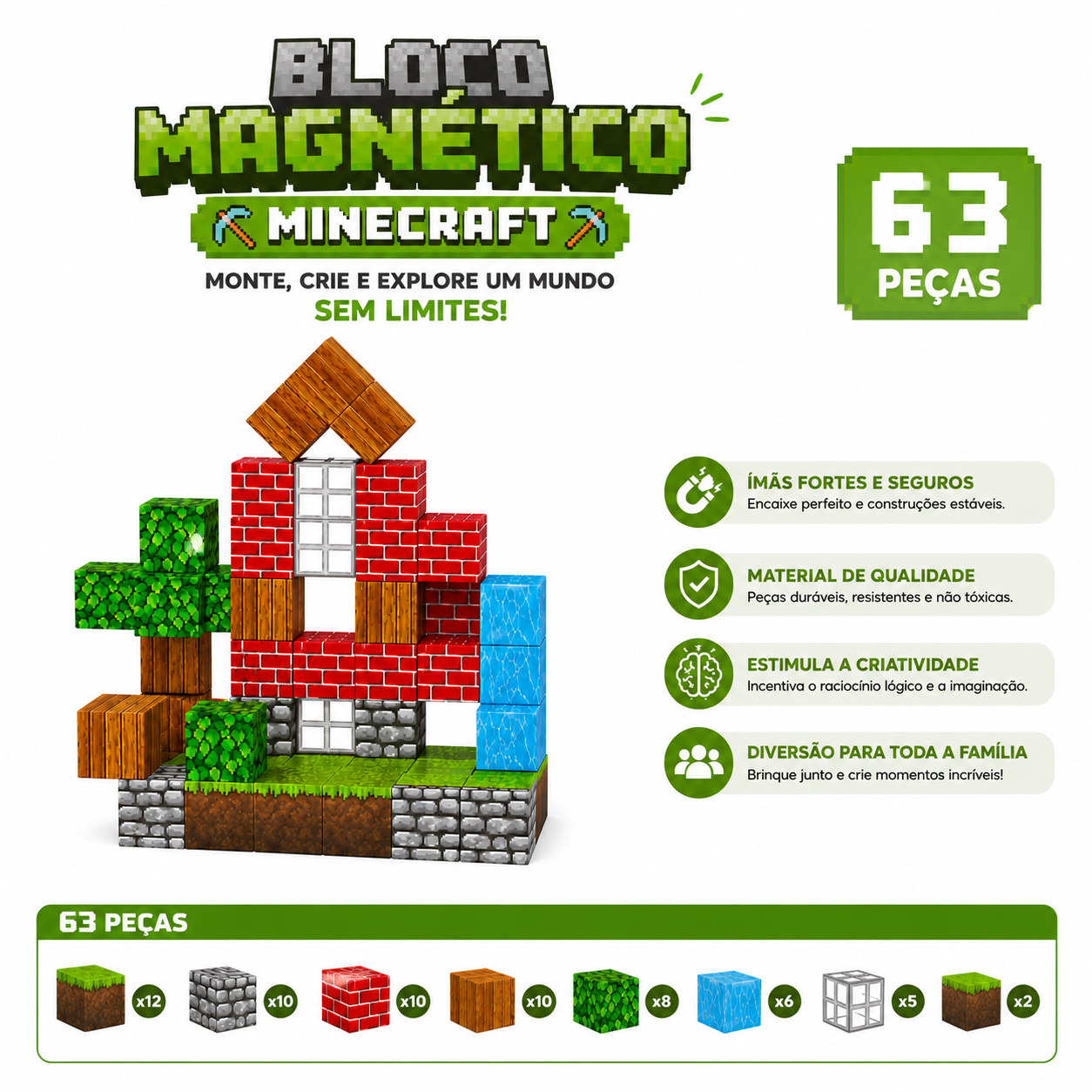 Bloco Magnético Minecraft – 63 peças - imagem 3