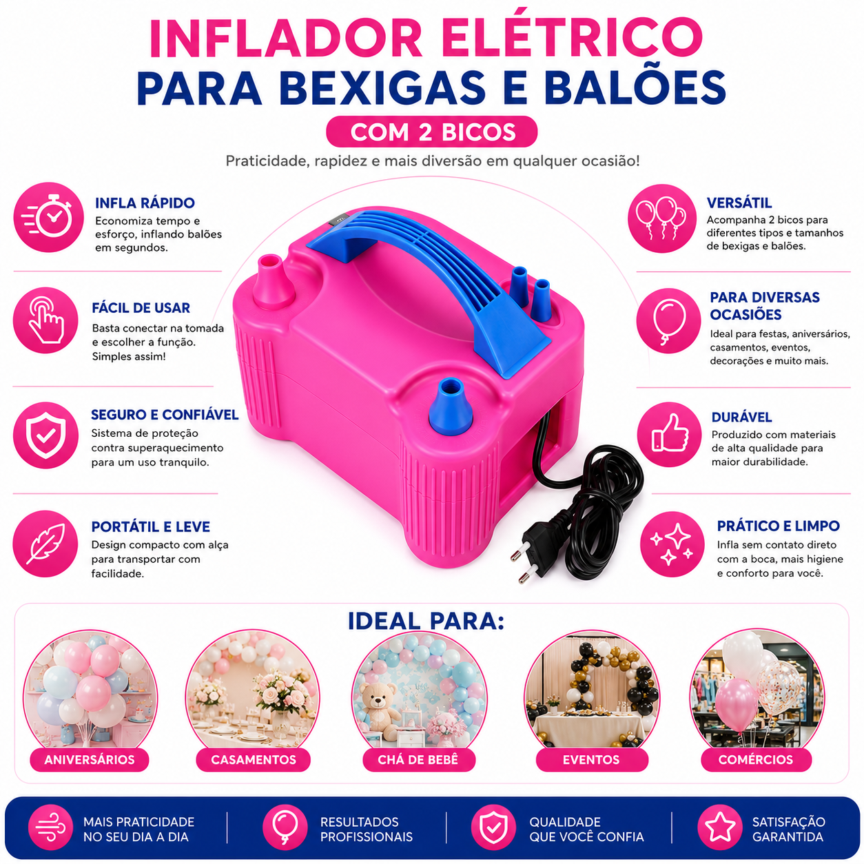 Inflador Elétrico para Bexigas e Balões com 2 Bicos - 220V - Imagem 2