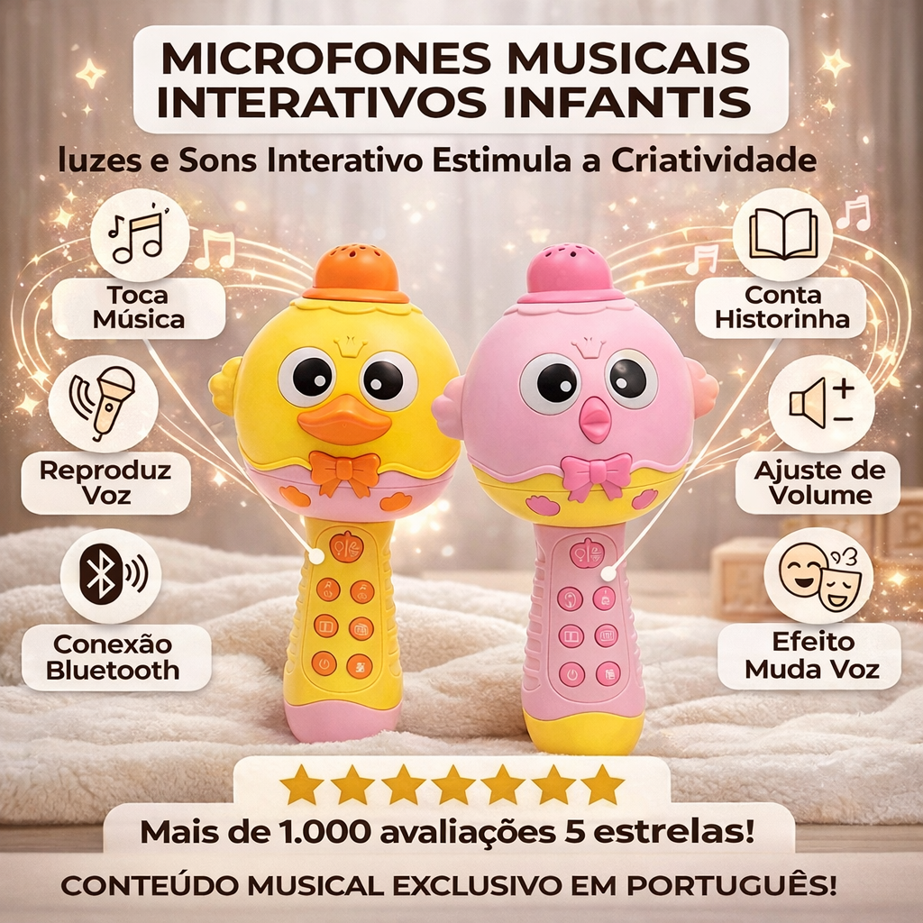 Microfone Musical Infantil Interativo com Luzes e Sons - imagem 2